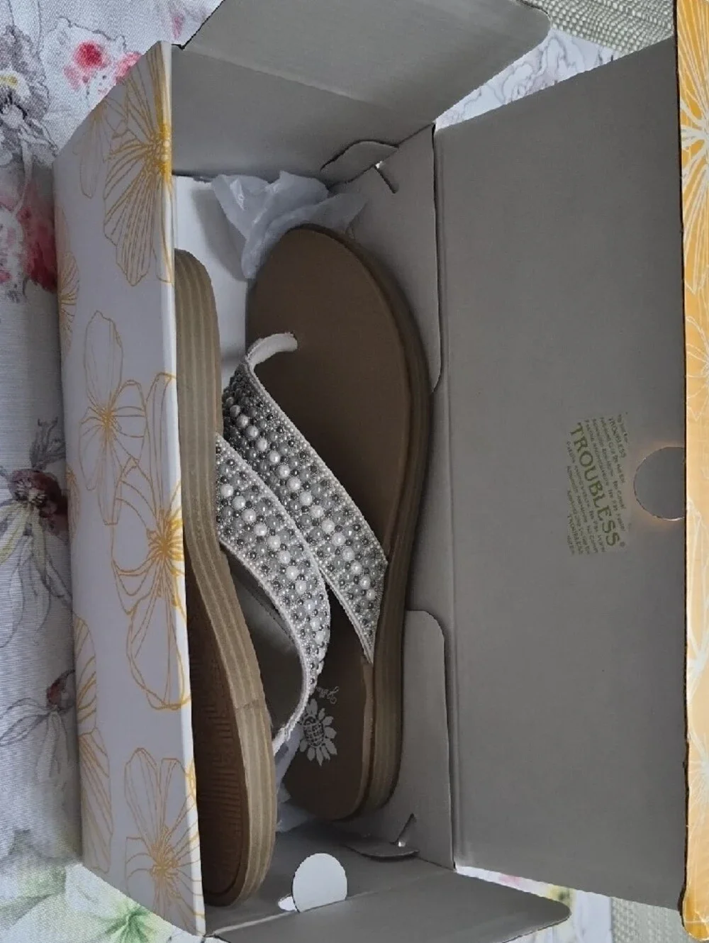 Yellow Box Silver Pearl & Rhinestone Embellished Thong Sandals - Picture 4 of 4